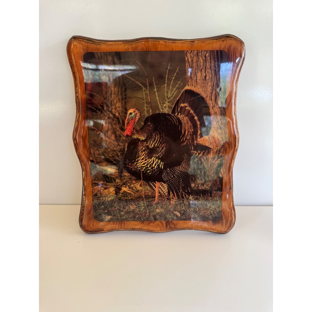Vtg 1986 Wildlife Lithographs Wild Turkey Wood Plaque Resin Wall Art Cabin Decor